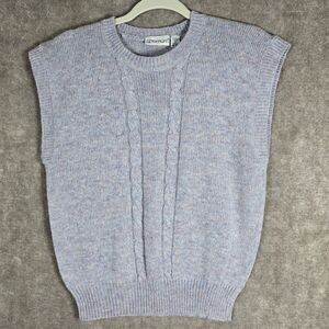 Vintage Sweater Vest Womens Large Optimum Cable Knit Speckled Gray Wool Blend
